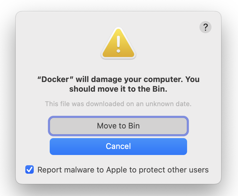 Docker malware Warning on macOS