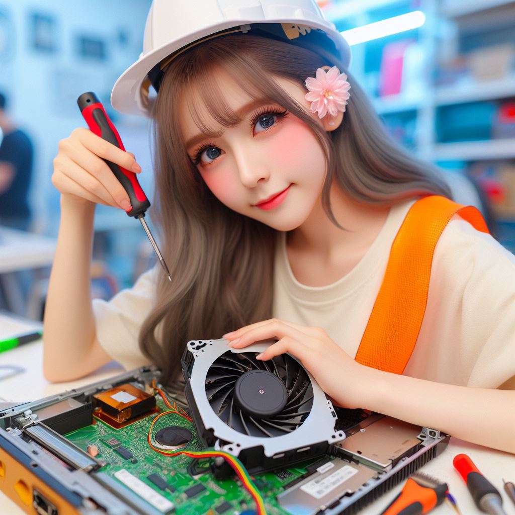 pretty girl fixing new laptop fan