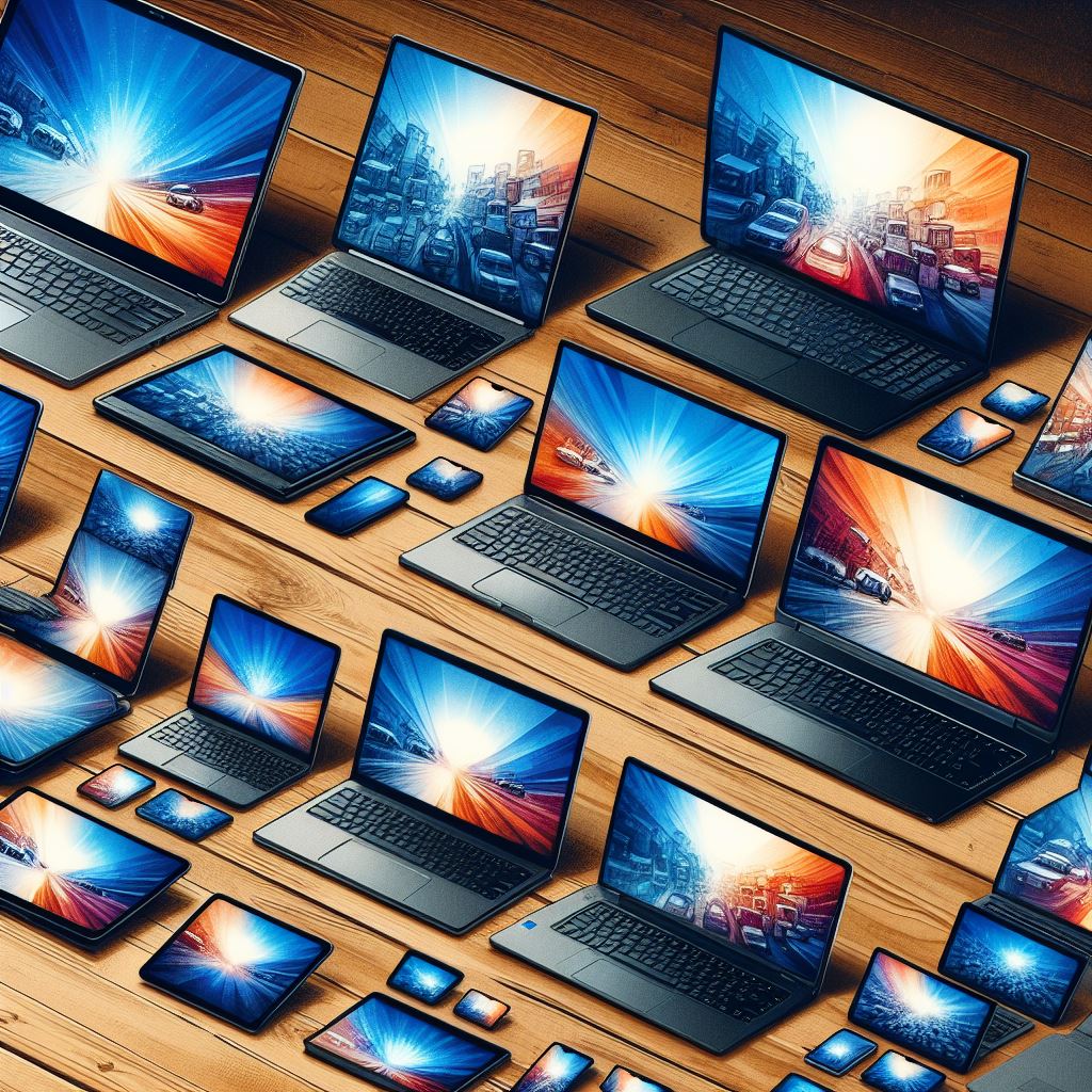 A collage of laptops with varying screen sizes, illustrating the trade-off between screen size and portability